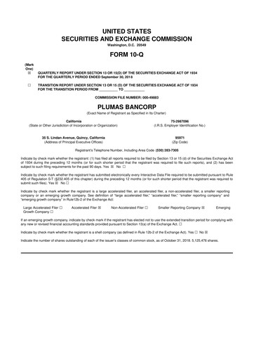 Vorschaubild Plumas Bancorp 10-Q Quartalsbericht 2018 