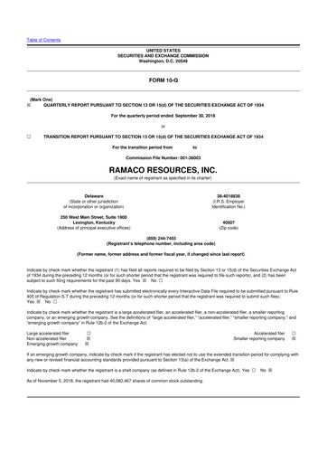 Thumbnail Ramaco Resources
 10-Q Quarterly Report FY2018 