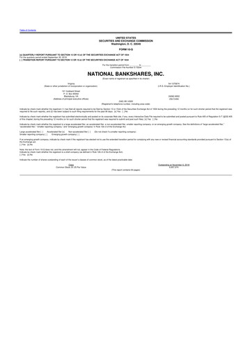 Thumbnail National Bankshares 10-Q Quarterly Report FY2018 