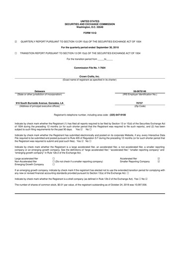 Miniature Crown Crafts 10-Q Rapport trimestriel 2019 