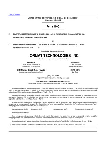Miniature Ormat Technologies
 10-Q Rapport trimestriel 2018 