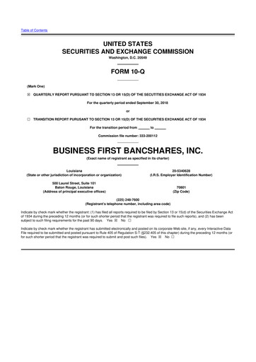 Thumbnail Business First Bancshares 10-Q Quarterly Report FY2018 