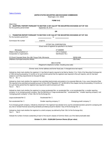 Thumbnail Otter Tail 10-Q Quarterly Report FY2018 