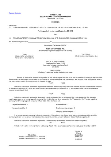 Miniature Rush Enterprises
 10-Q Rapport trimestriel 2018 