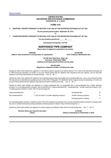 Thumbnail Northwest Pipe Company
 10-Q Quarterly Report FY2018 