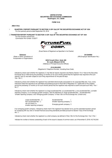 Thumbnail FutureFuel 10-Q Quarterly Report FY2018 