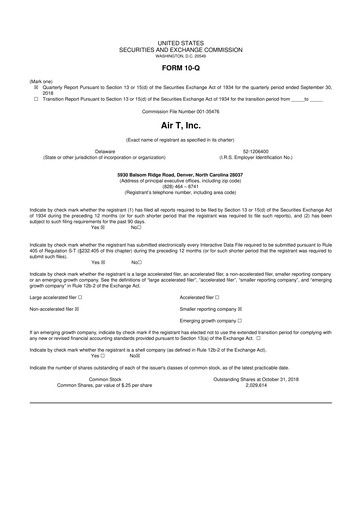 Thumbnail Air T, Inc. 10-Q Quarterly Report FY2019 