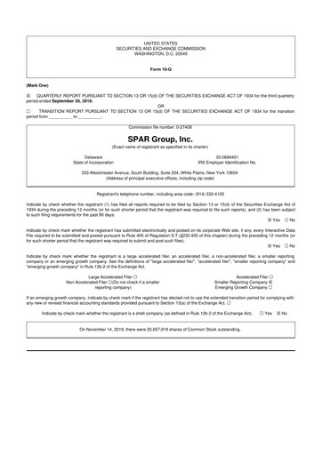 Thumbnail SPAR Group 10-Q Quarterly Report FY2018 