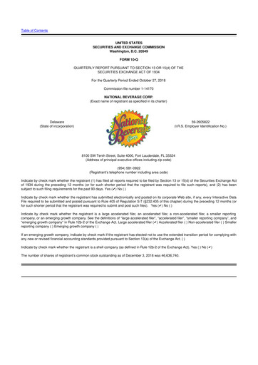 Thumbnail National Beverage
 10-Q Quarterly Report FY2019 