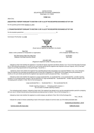 Thumbnail Value Line 10-Q Quarterly Report FY2019 