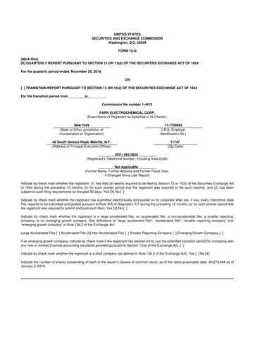 Miniature Park Aerospace 10-Q Rapport trimestriel 2019 
