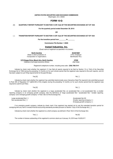 Thumbnail Insteel Industries 10-Q Quarterly Report FY2019 