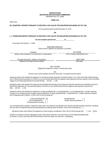 Thumbnail Ethan Allen
 10-Q Quarterly Report FY2019 