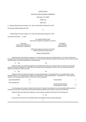 Thumbnail J&J Snack Foods
 10-Q Quarterly Report FY2019 