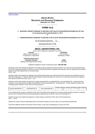 Thumbnail Mesa Laboratories 10-Q Quarterly Report FY2019 