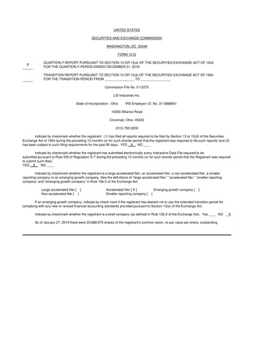 Miniature LSI Industries 10-Q Rapport trimestriel 2019 