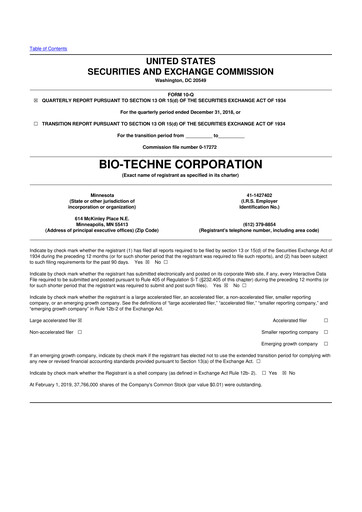 Miniature Bio-Techne 10-Q Rapport trimestriel 2019 