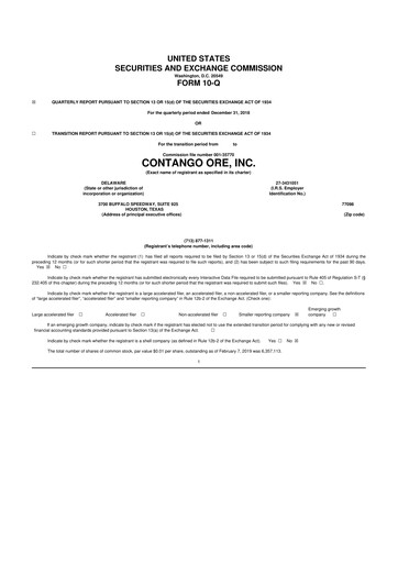 Thumbnail Contango Ore 10-Q Quarterly Report FY2019 