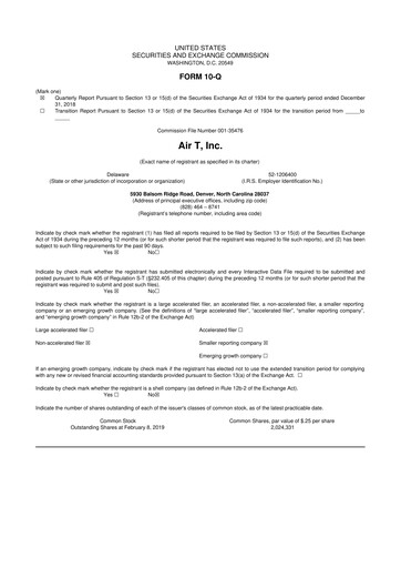 Thumbnail Air T, Inc. 10-Q Quarterly Report FY2019 