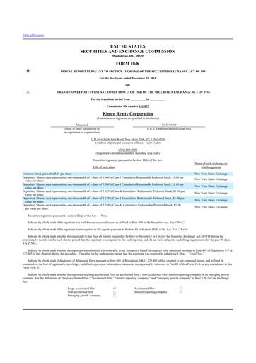 Miniature Kimco Realty
 10-K Rapport annuel 2018