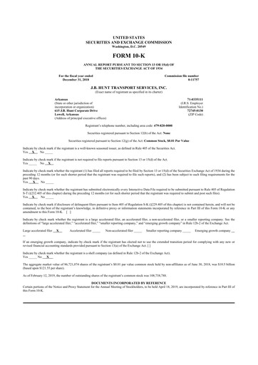 Thumbnail J. B. Hunt
 10-K Annual Report 2018