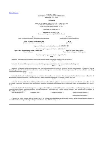 Thumbnail Rush Enterprises
 10-K Annual Report 2018