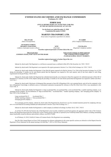 Thumbnail Marten Transport 10-K Annual Report 2018