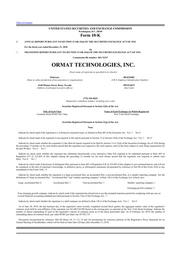 Thumbnail Ormat Technologies
 10-K Annual Report 2018