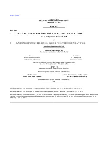 Thumbnail Monolithic Power Systems 10-K Annual Report 2018