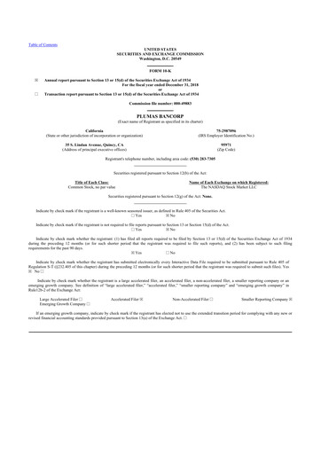 Thumbnail Plumas Bancorp 10-K Annual Report 2018