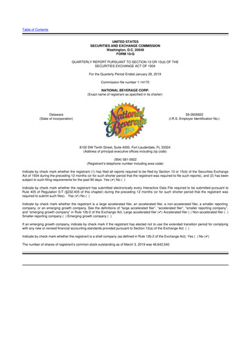 Thumbnail National Beverage
 10-Q Quarterly Report FY2019 