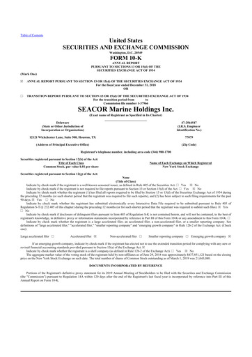 Miniature SEACOR Marine 10-K Rapport annuel 2018