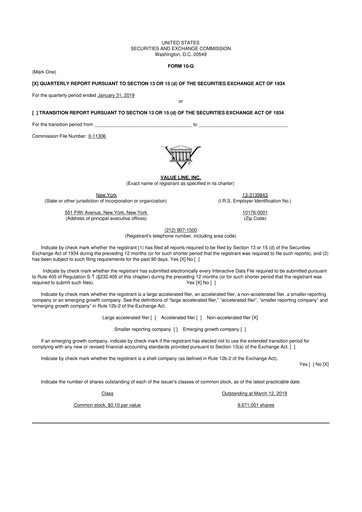 Thumbnail Value Line 10-Q Quarterly Report FY2019 