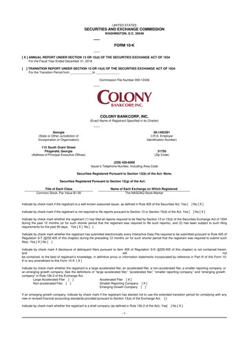 Vorschaubild Colony Bankcorp 10-K Jahresbericht 2018
