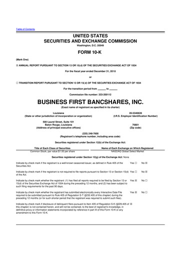 Thumbnail Business First Bancshares 10-K Annual Report 2018