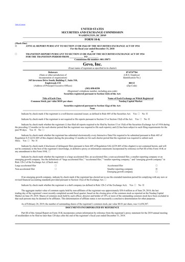 Thumbnail Gevo 10-K Annual Report 2018