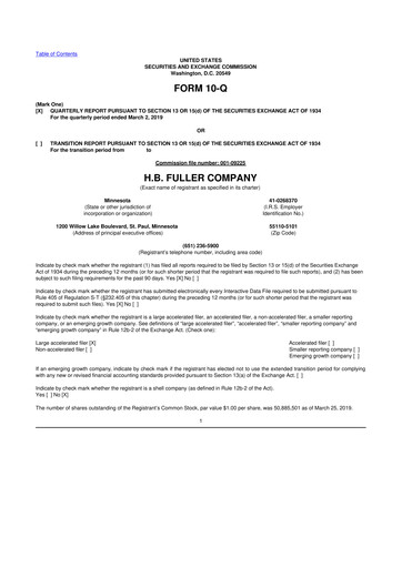 Thumbnail H.B. Fuller
 10-Q Quarterly Report FY2019 