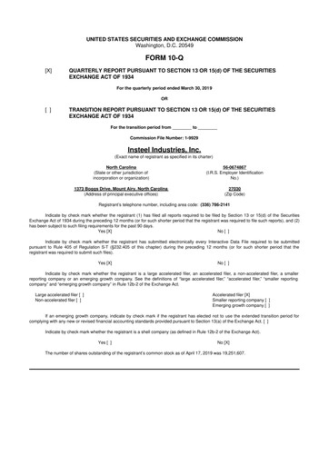 Thumbnail Insteel Industries 10-Q Quarterly Report FY2019 
