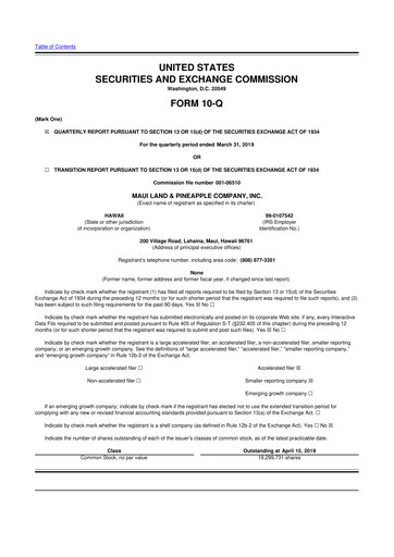 Vorschaubild Maui Land & Pineapple Company 10-Q Quartalsbericht 2019 