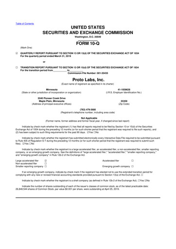 Thumbnail Protolabs 10-Q Quarterly Report FY2019 