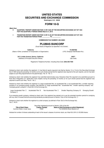 Vorschaubild Plumas Bancorp 10-Q Quartalsbericht 2019 