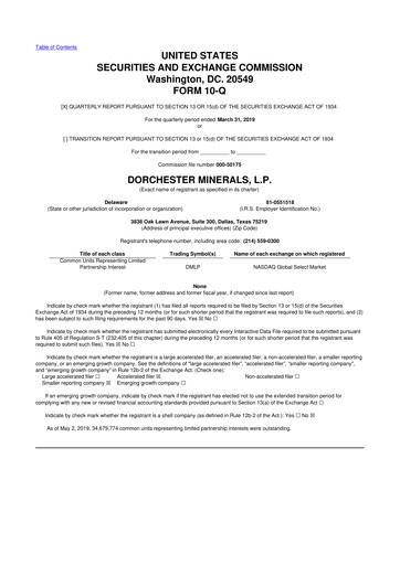 Thumbnail Dorchester Minerals 10-Q Quarterly Report FY2019 