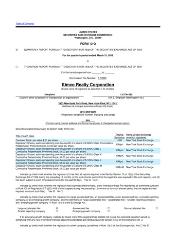 Vorschaubild Kimco Realty
 10-Q Quartalsbericht 2019 