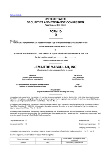 Thumbnail LeMaitre Vascular 10-Q Quarterly Report FY2019 