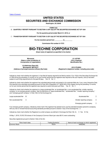 Miniature Bio-Techne 10-Q Rapport trimestriel 2019 