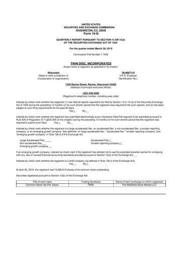 Thumbnail Twin Disc
 10-Q Quarterly Report FY2019 