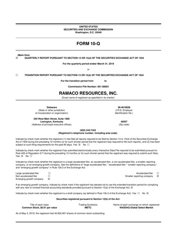 Thumbnail Ramaco Resources
 10-Q Quarterly Report FY2019 