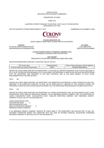 Vorschaubild Colony Bankcorp 10-Q Quartalsbericht 2019 