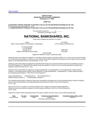 Thumbnail National Bankshares 10-Q Quarterly Report FY2019 