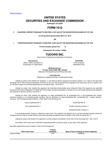 Thumbnail Tucows 10-Q Quarterly Report FY2019 